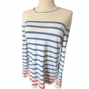 J Mclaughlin Striped Blue and Red Women's Crew Neck Top Sz Medium